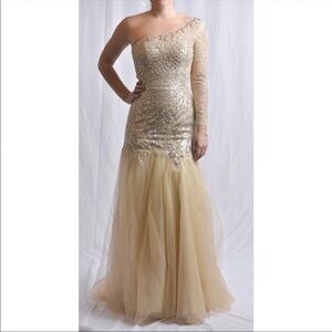Jovani One Shoulder Sequin Gown Gold